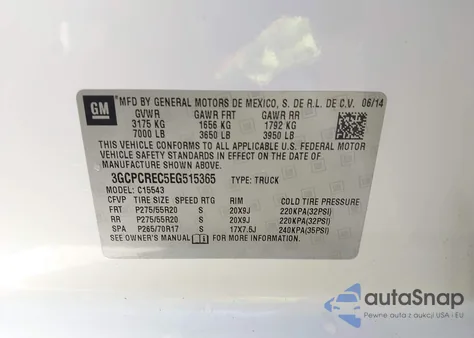 2014 Chevrolet Silverado 1500 1Lt from USA, damaged, VIN 3GCPCREC5EG515365